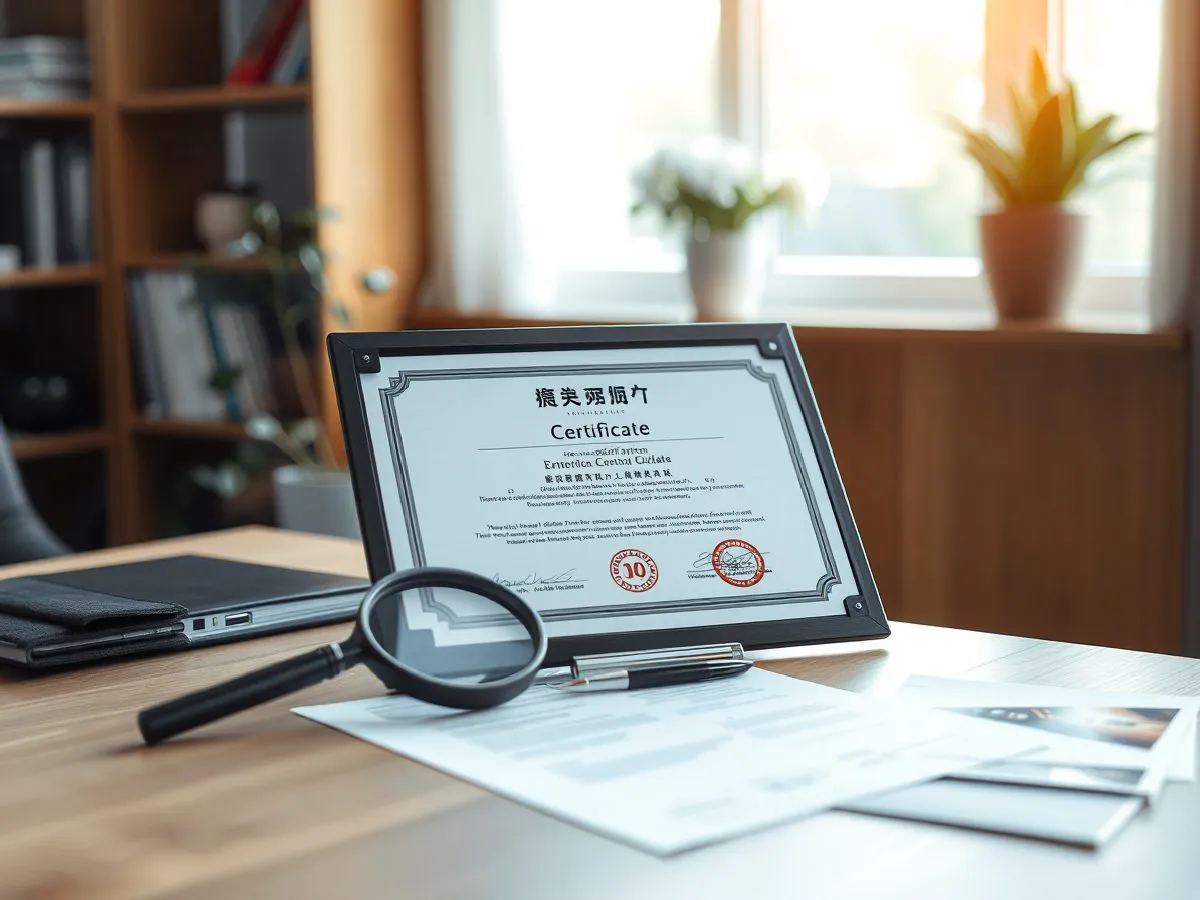 ISO 9001质量管理体系认证证书展示，体现企业资质与质量保障